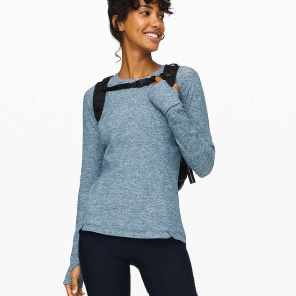 Lululemon Runderful Long Sleeve Heathered Petrol Blue 6 - Picture 2 of 15